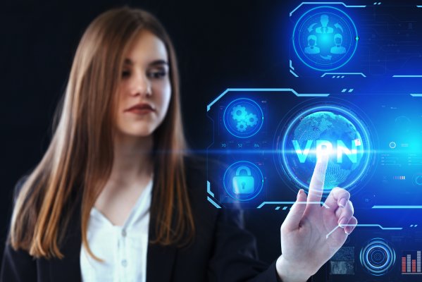 Woman clicking on VPN icon